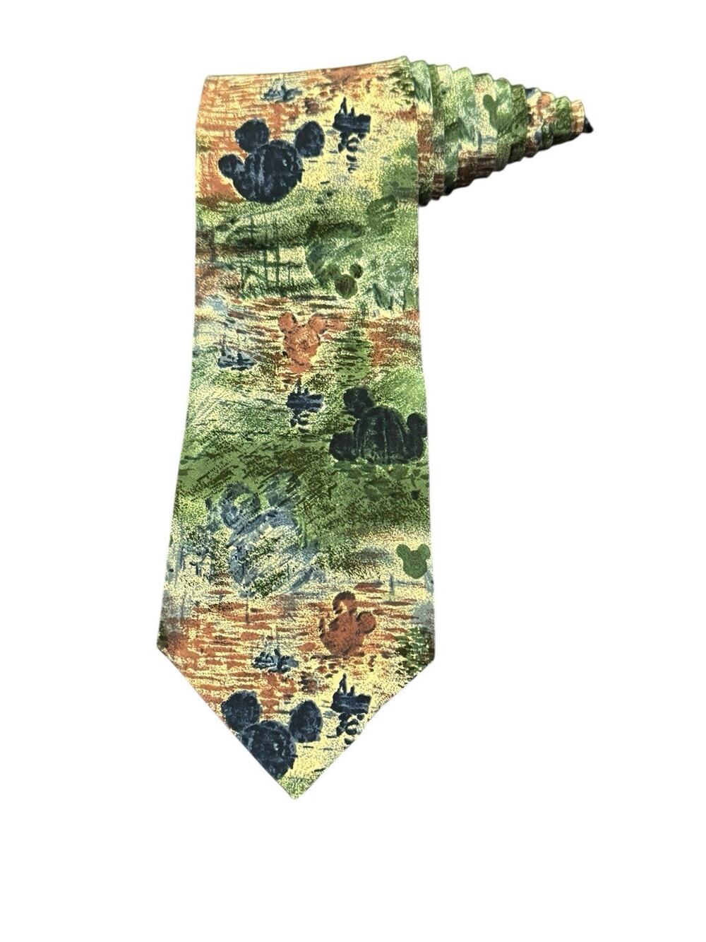 Disney Tie Rack Hidden Mickey Mouse Silhouettes Watercolor Silk Vintage Necktie